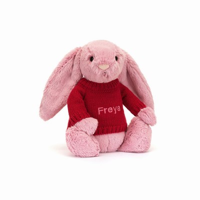 Jellycat Bashful Tulip Pink Bunny with Red Jumper UK | 16892JRBY